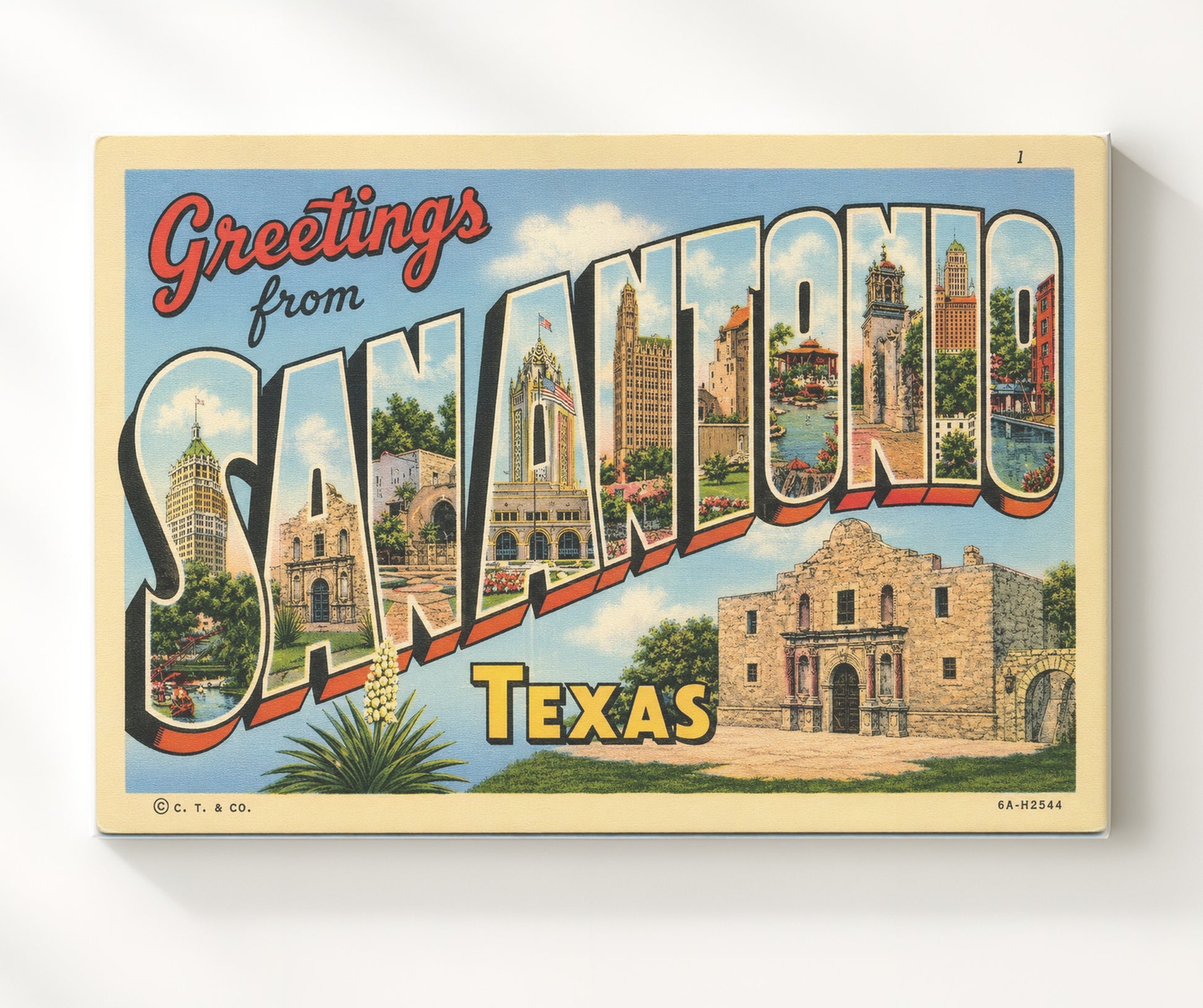 Greetings from San Antonio, Texas 8x10 Canvas vintage postcard wall art
