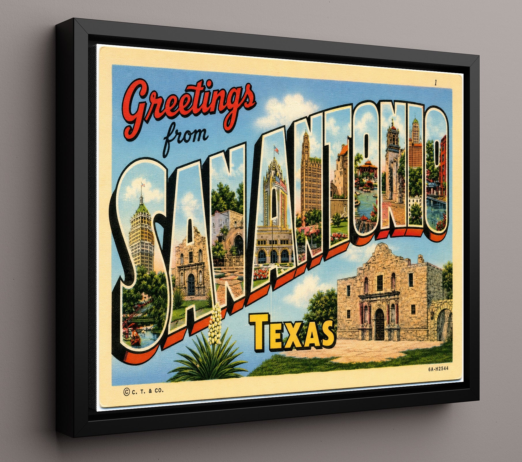Greetings from San Antonio, Texas 8x10 Framed Canvas vintage postcard wall art