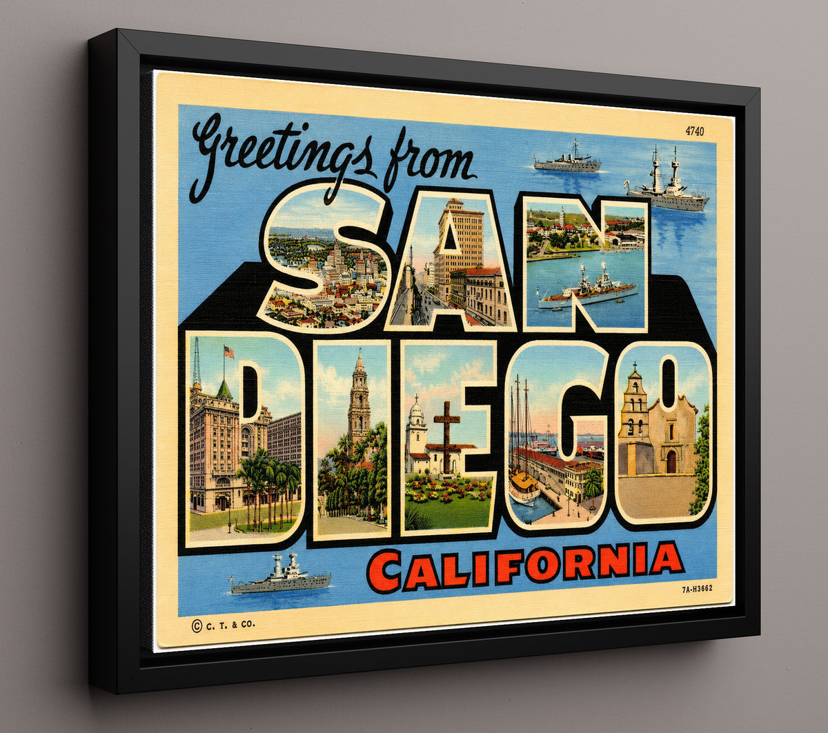 Greetings from San Diego, California 8x10 Framed Canvas vintage postcard wall art