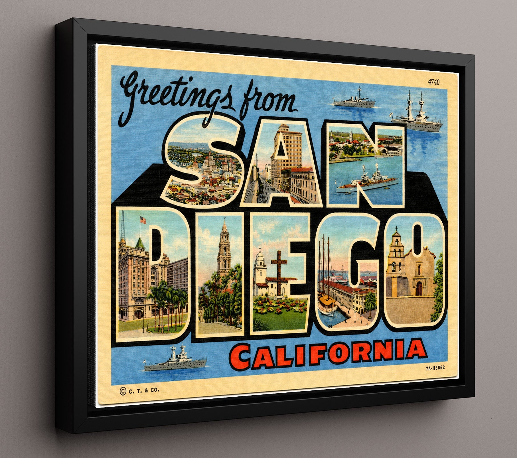 Greetings from San Diego, California 8x10 Framed Canvas vintage postcard wall art