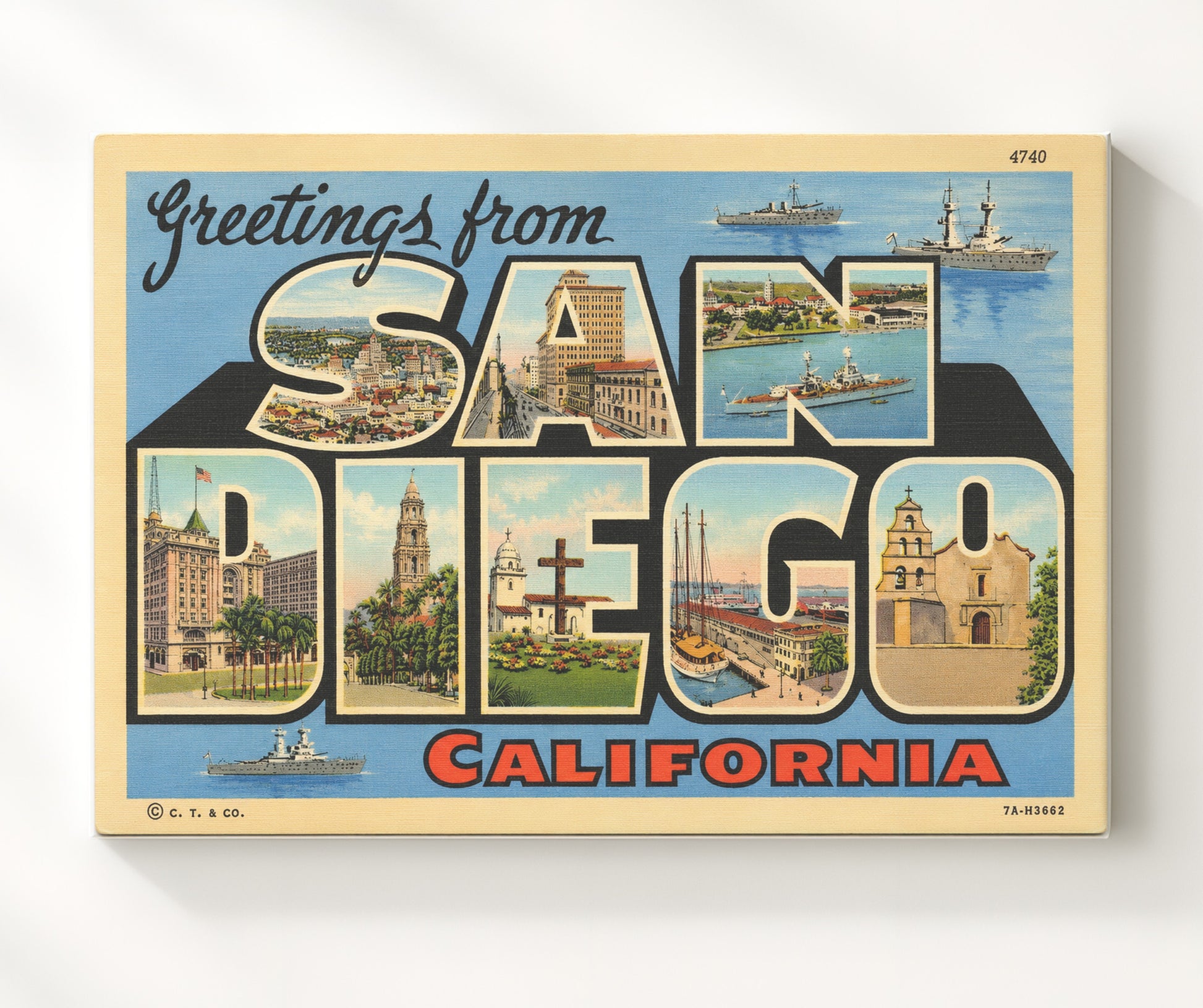 Greetings from San Diego, California 8x10 Canvas vintage postcard wall art
