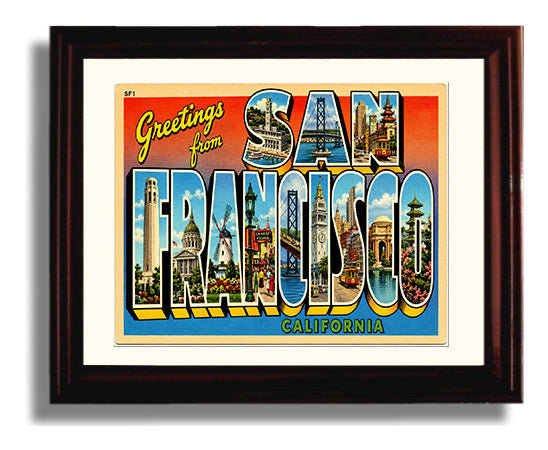 San Francisco, California Vintage Postcard - Vintage American Wall Art Framed 8x10 Matted Beveled Frame wall art print – framed decor