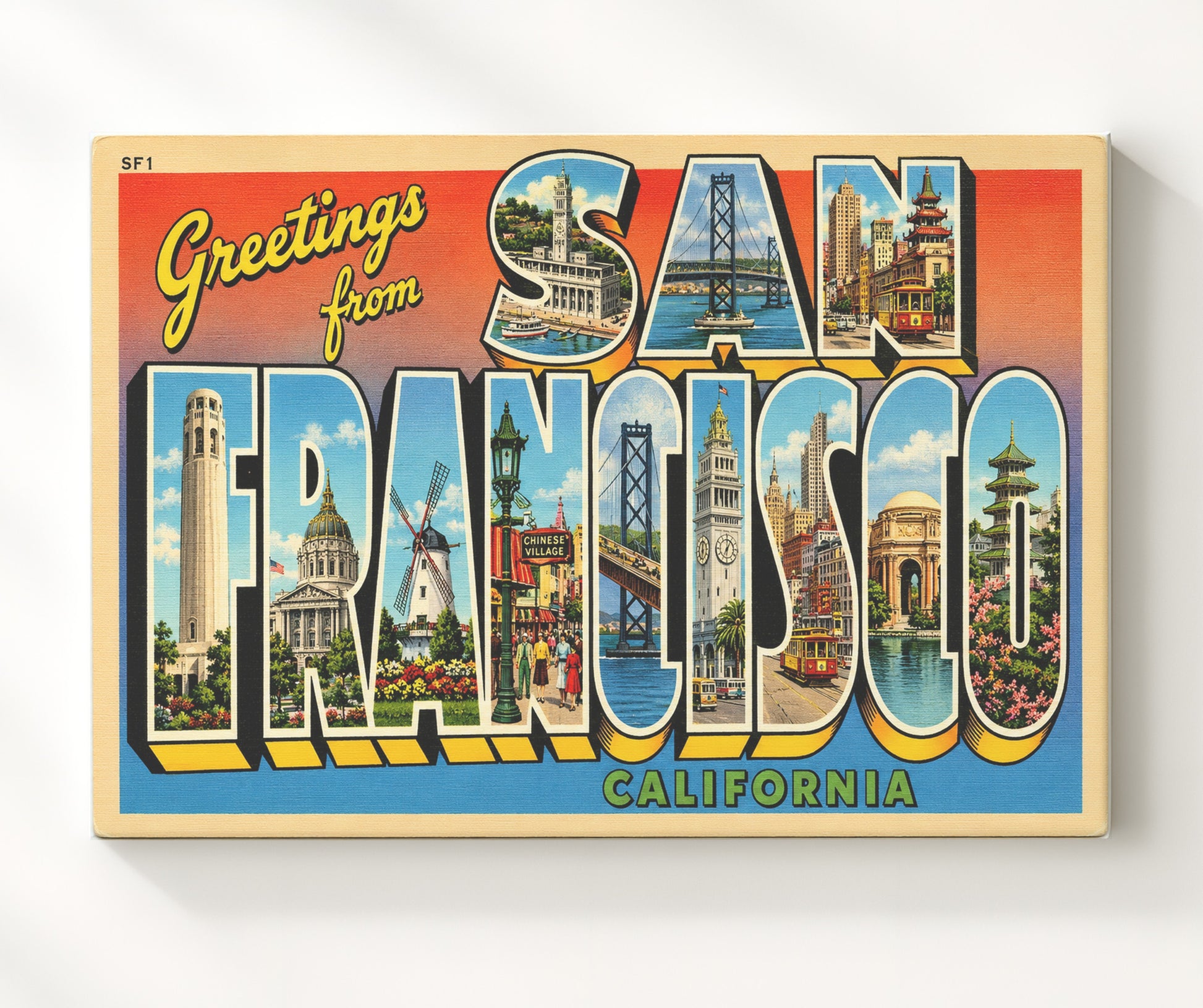 San Francisco, California Vintage Postcard - Vintage American Wall Art 16x20 Canvas Wall Art wall art print – canvas decor