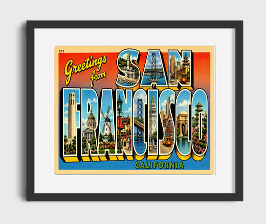 Greetings from San Francisco, California Postcard - 16x20 Gallery Frame