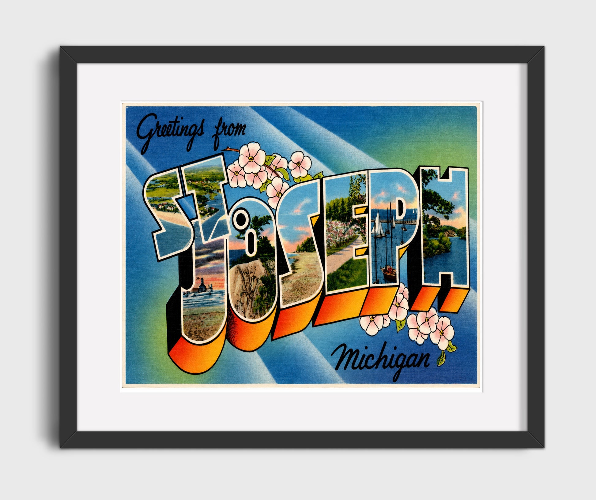 Saugatuck, Michigan Vintage Postcard - Vintage American Wall Art 16x20 Gallery Framed Artwork wall art print – framed decor