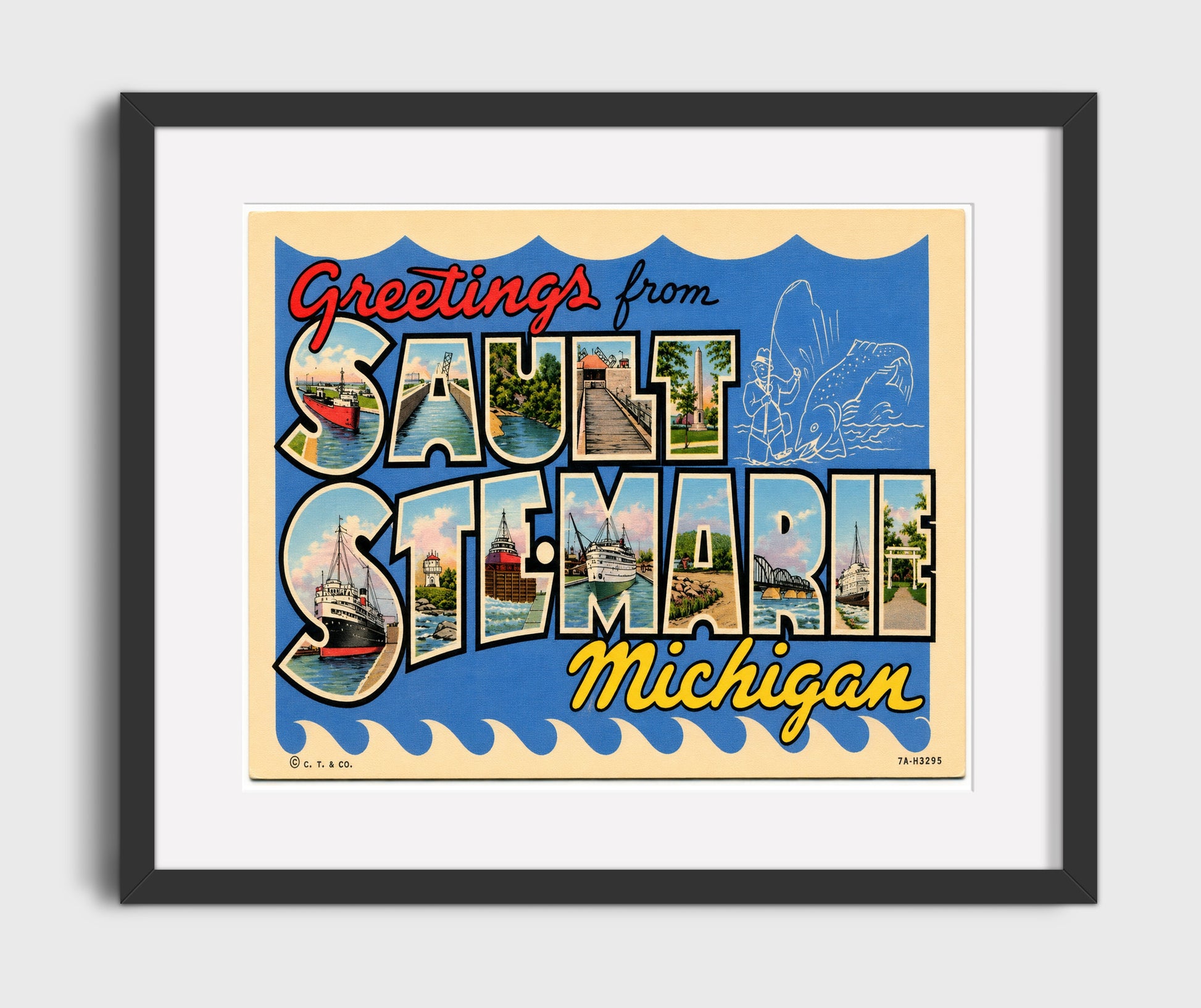 Greetings from Sault Ste. Marie, Michigan 16x20 Gallery Frame vintage postcard wall art