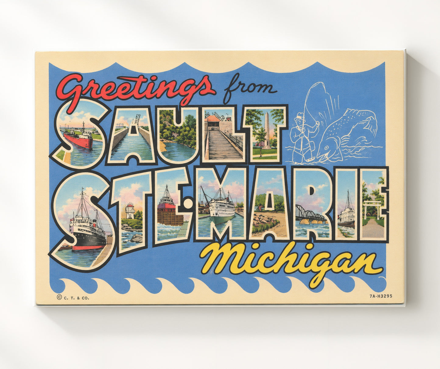 Sault Ste Marie, Michigan Vintage Postcard - Vintage American Wall Art 16x20 Canvas Wall Art wall art print – canvas decor