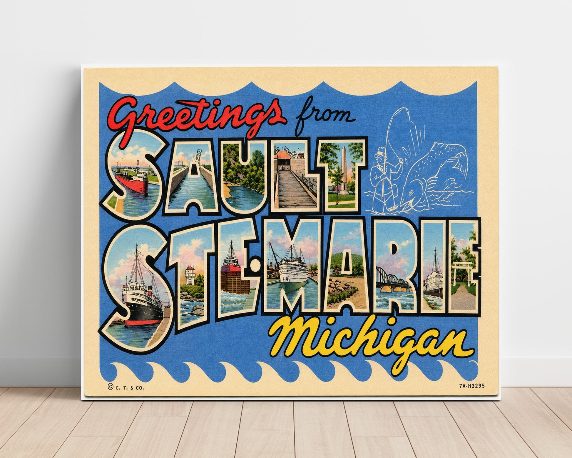 Sault Ste Marie, Michigan Vintage Postcard - Vintage American Wall Art Unframed 8x10 in Plastic Sleeve wall art print – unframed decor