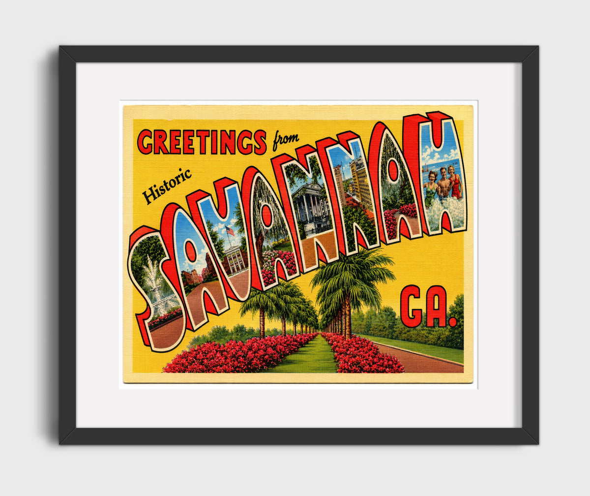 Greetings from Savannah, Georgia 16x20 Gallery Frame vintage postcard wall art