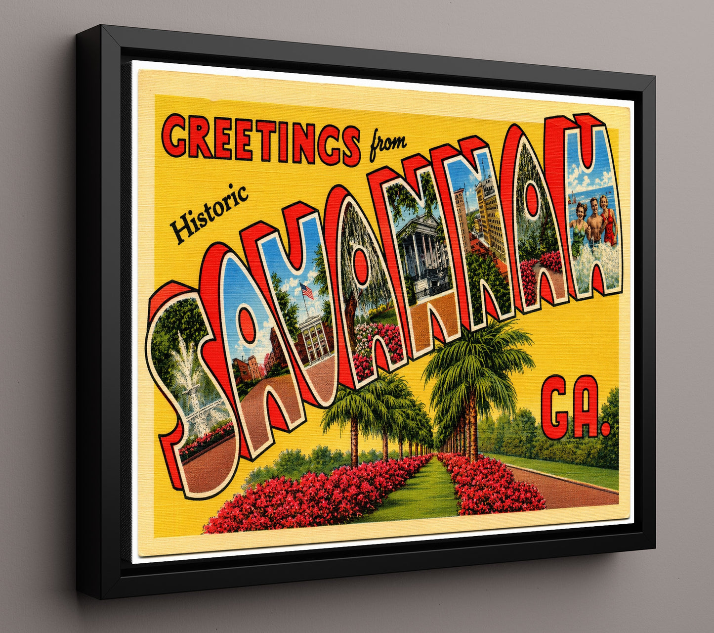 Greetings from Savannah, Georgia 8x10 Framed Canvas vintage postcard wall art