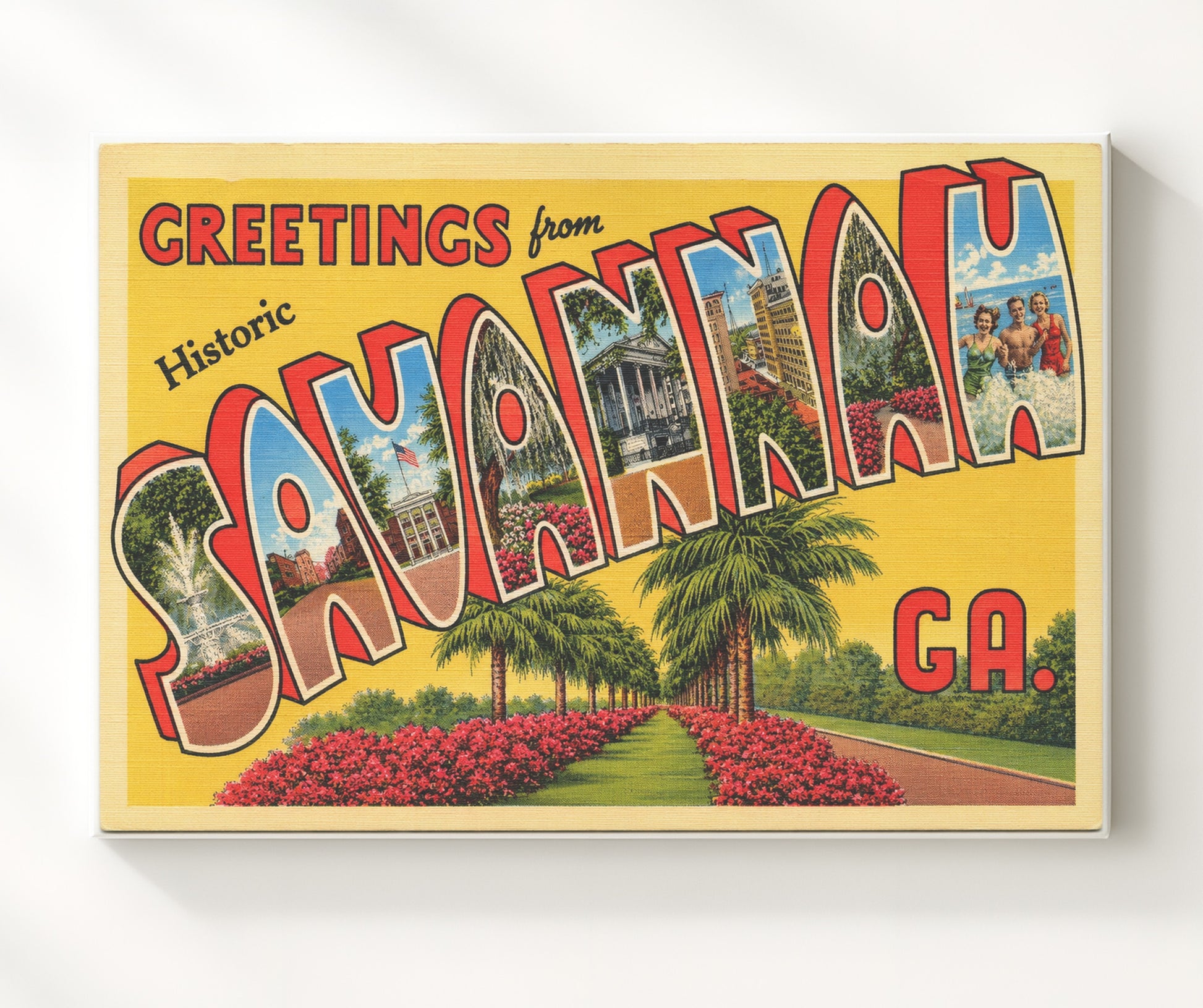 Savannah, Georgia Vintage Postcard - Vintage American Wall Art 16x20 Canvas Wall Art wall art print – canvas decor