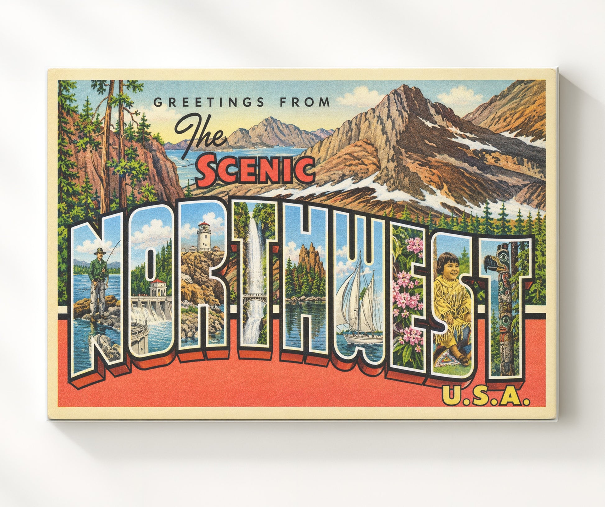 Greetings from Scenic Northwest USA 8x10 Canvas vintage postcard wall art