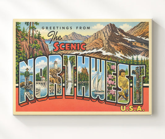 Greetings from Scenic Northwest USA 8x10 Canvas vintage postcard wall art