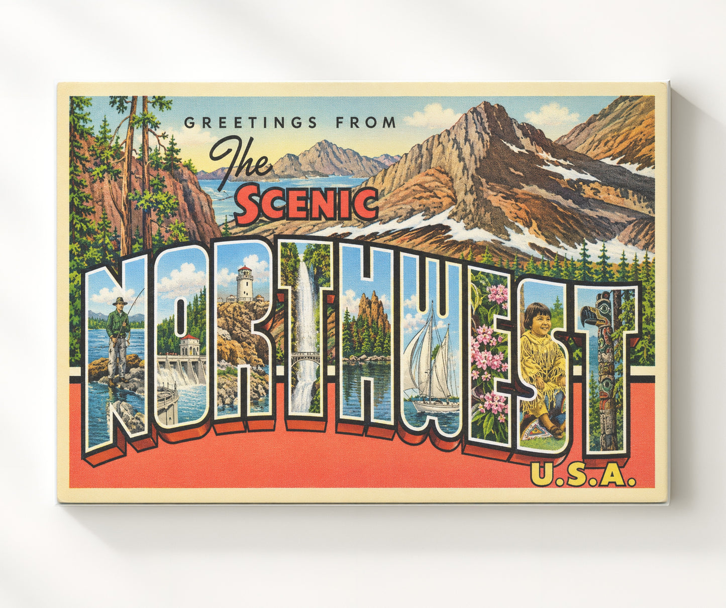 Scenic Northwest USA Vintage Postcard - Vintage American Wall Art 16x20 Canvas Wall Art wall art print – canvas decor