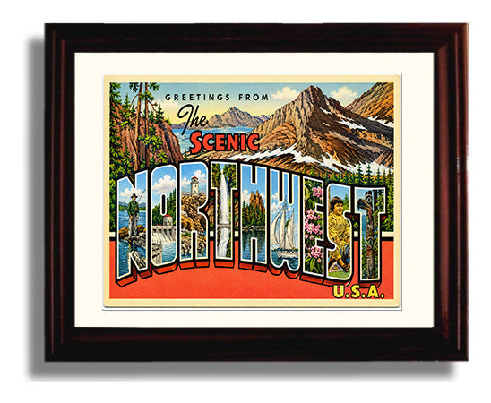 Scenic Northwest USA Vintage Postcard - Vintage American Wall Art Framed 8x10 Matted Beveled Frame wall art print – framed decor