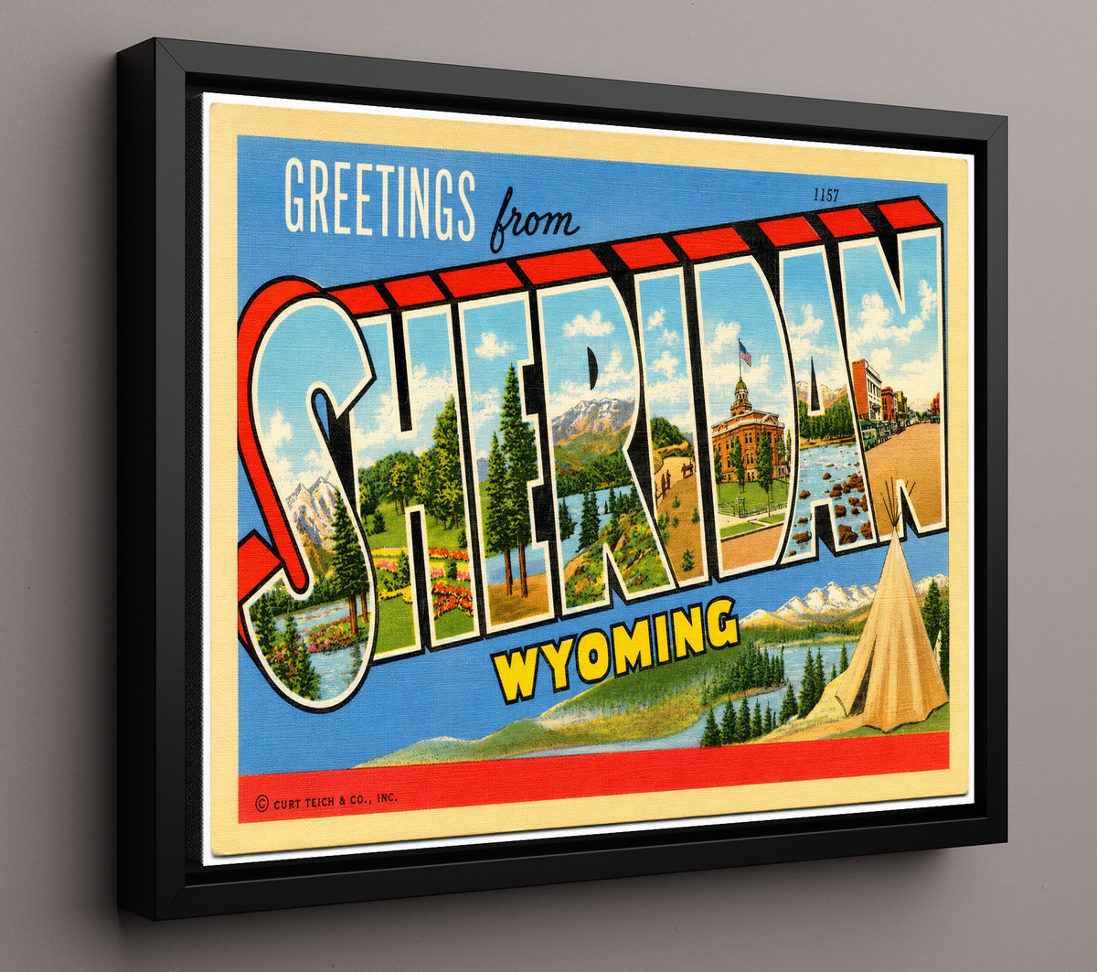 Greetings from Sheridan, Wyoming 8x10 Framed Canvas vintage postcard wall art