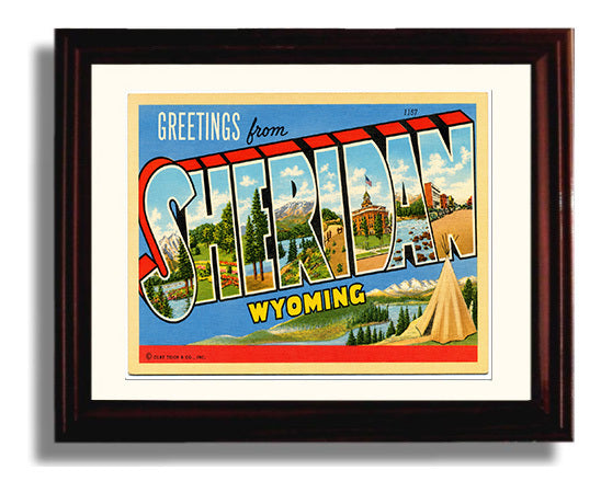 Sheridan, Wyoming Vintage Postcard - Vintage American Wall Art Framed 8x10 Matted Beveled Frame wall art print – framed decor