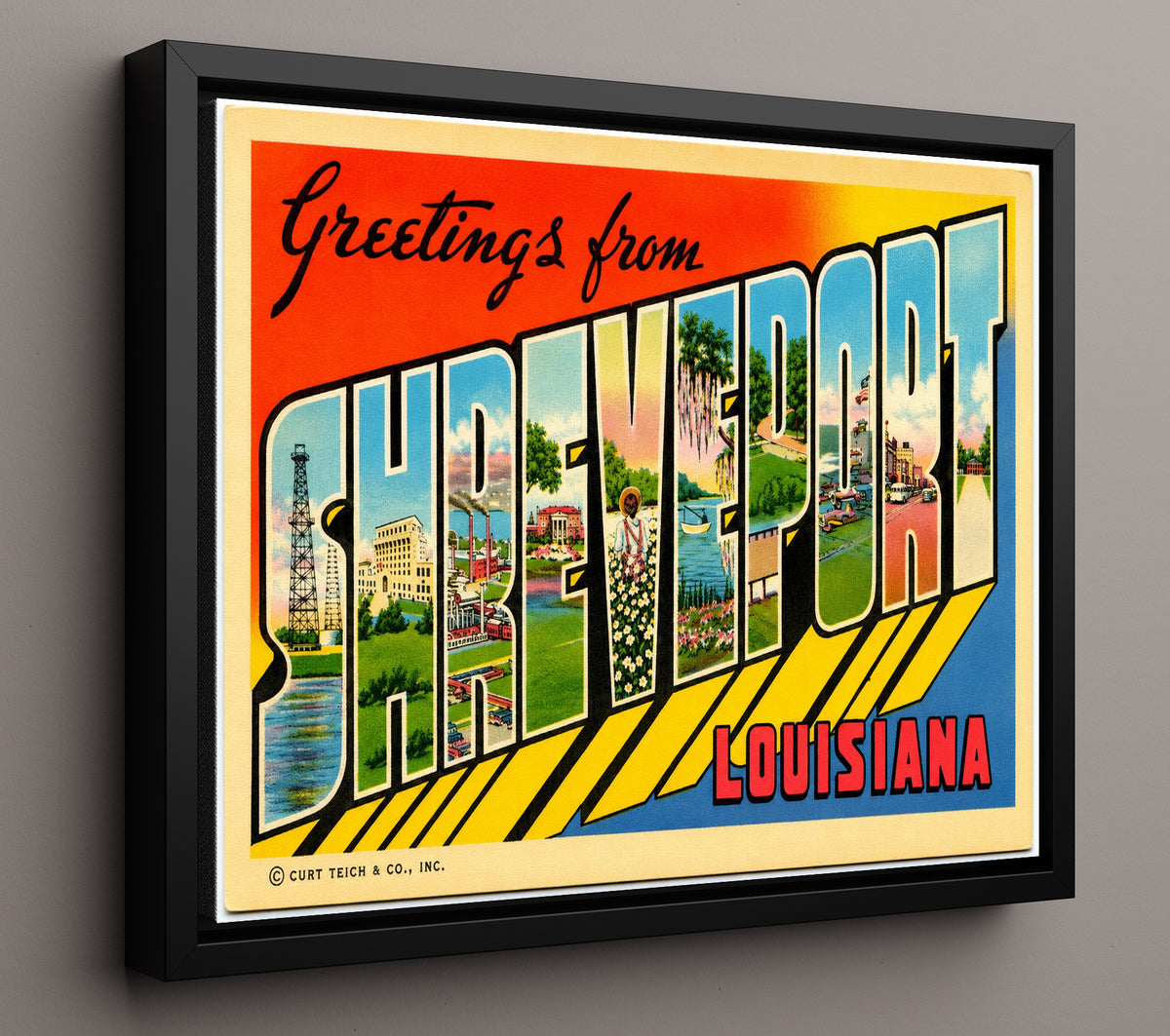 Greetings from Shreveport, Louisiana 8x10 Framed Canvas vintage postcard wall art