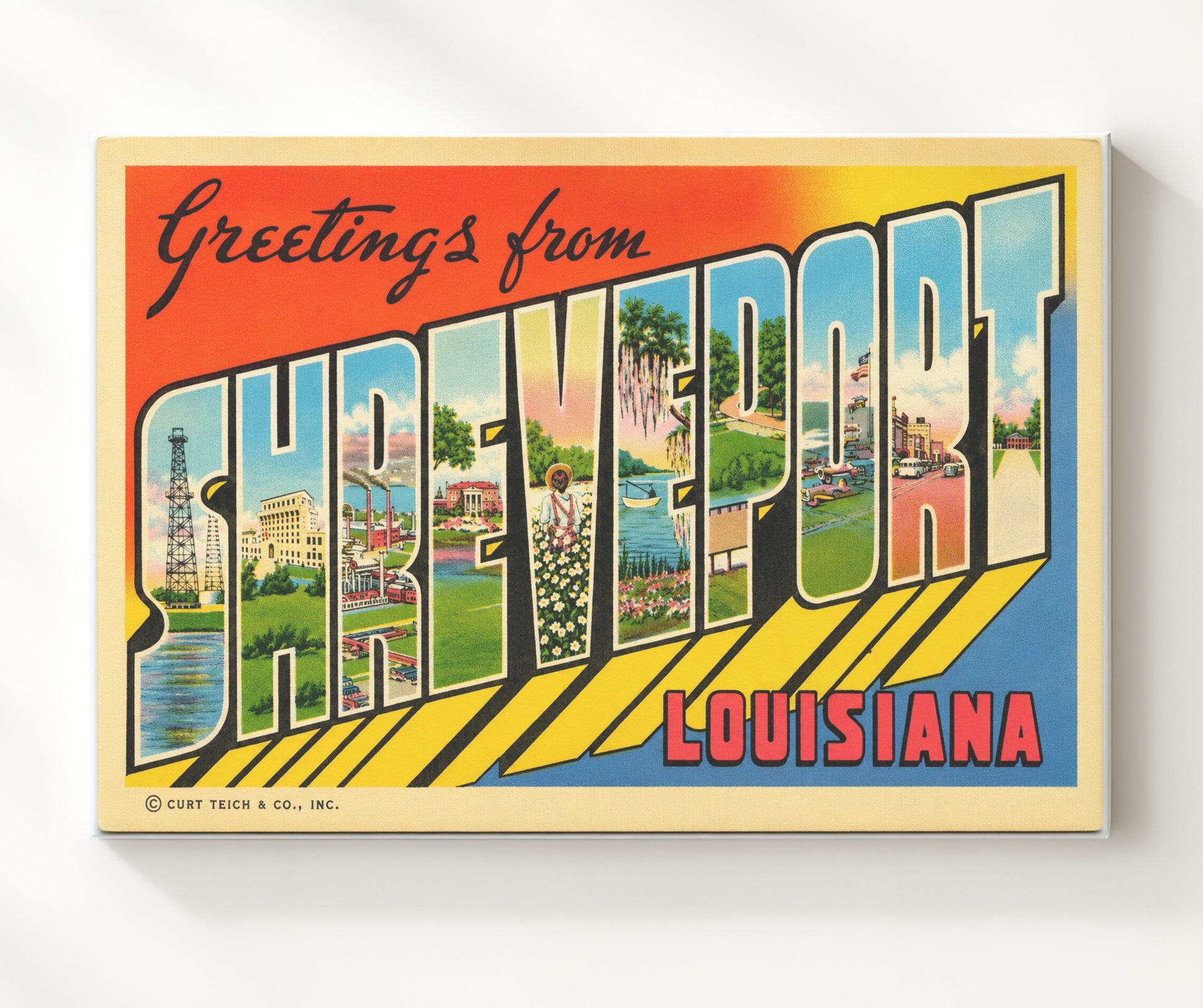 Greetings from Shreveport, Louisiana 8x10 Canvas vintage postcard wall art