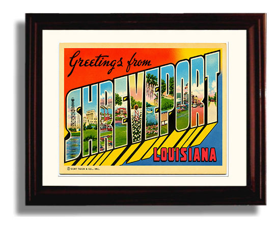 Greetings from Shreveport, Louisiana 8x10 Beveled Frame vintage postcard wall art