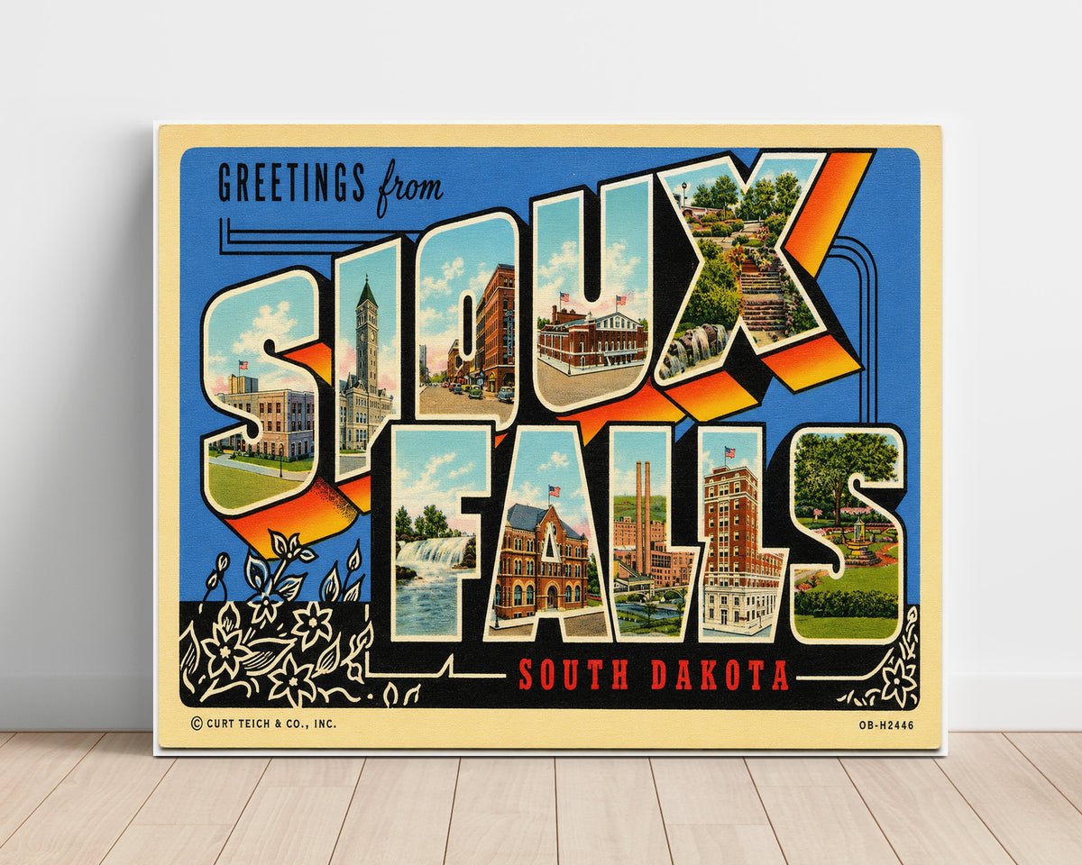 Greetings from Sioux Falls, South Dakota 8x10 Unframed Print vintage postcard wall art
