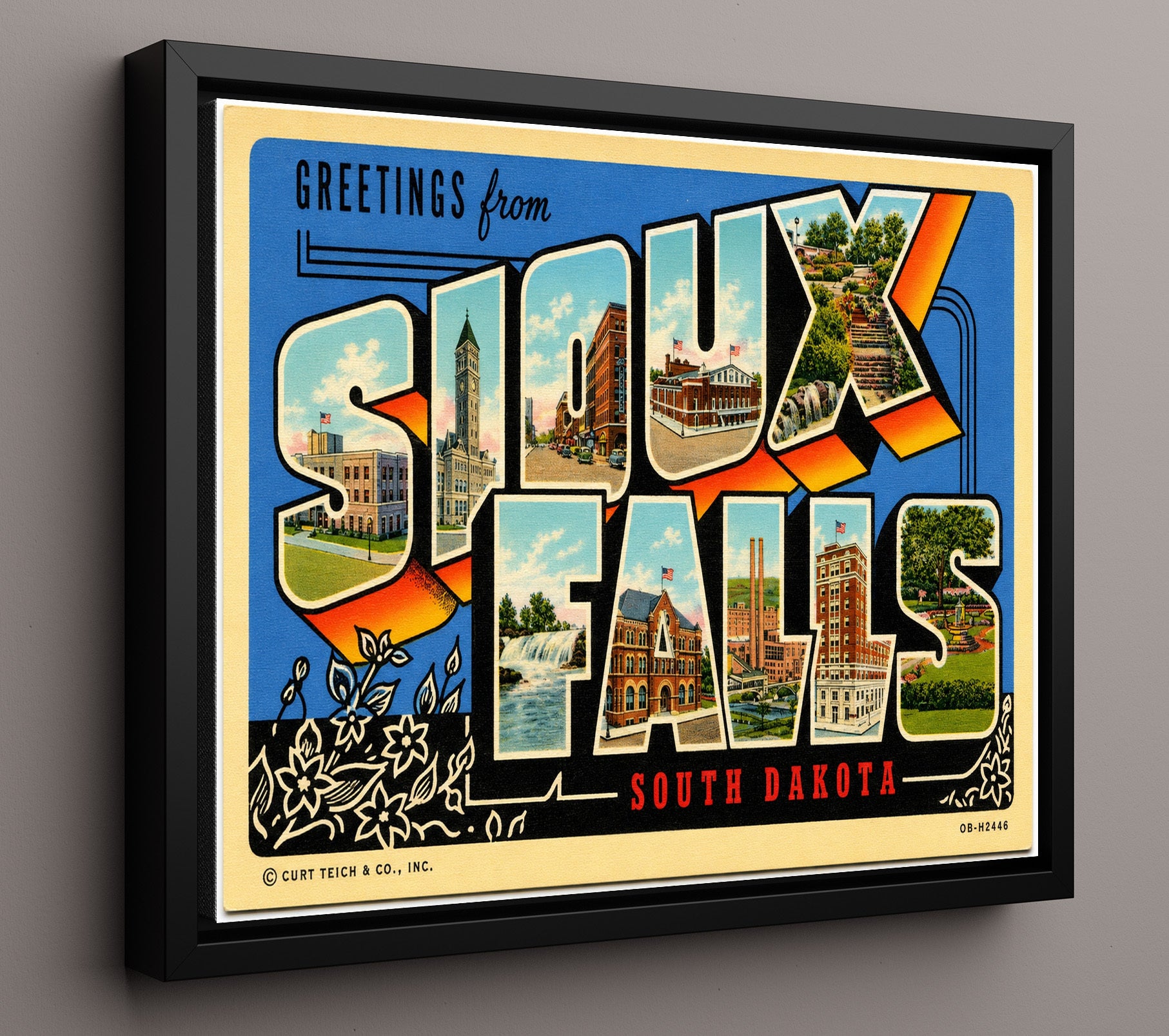 Greetings from Sioux Falls, South Dakota 8x10 Framed Canvas vintage postcard wall art