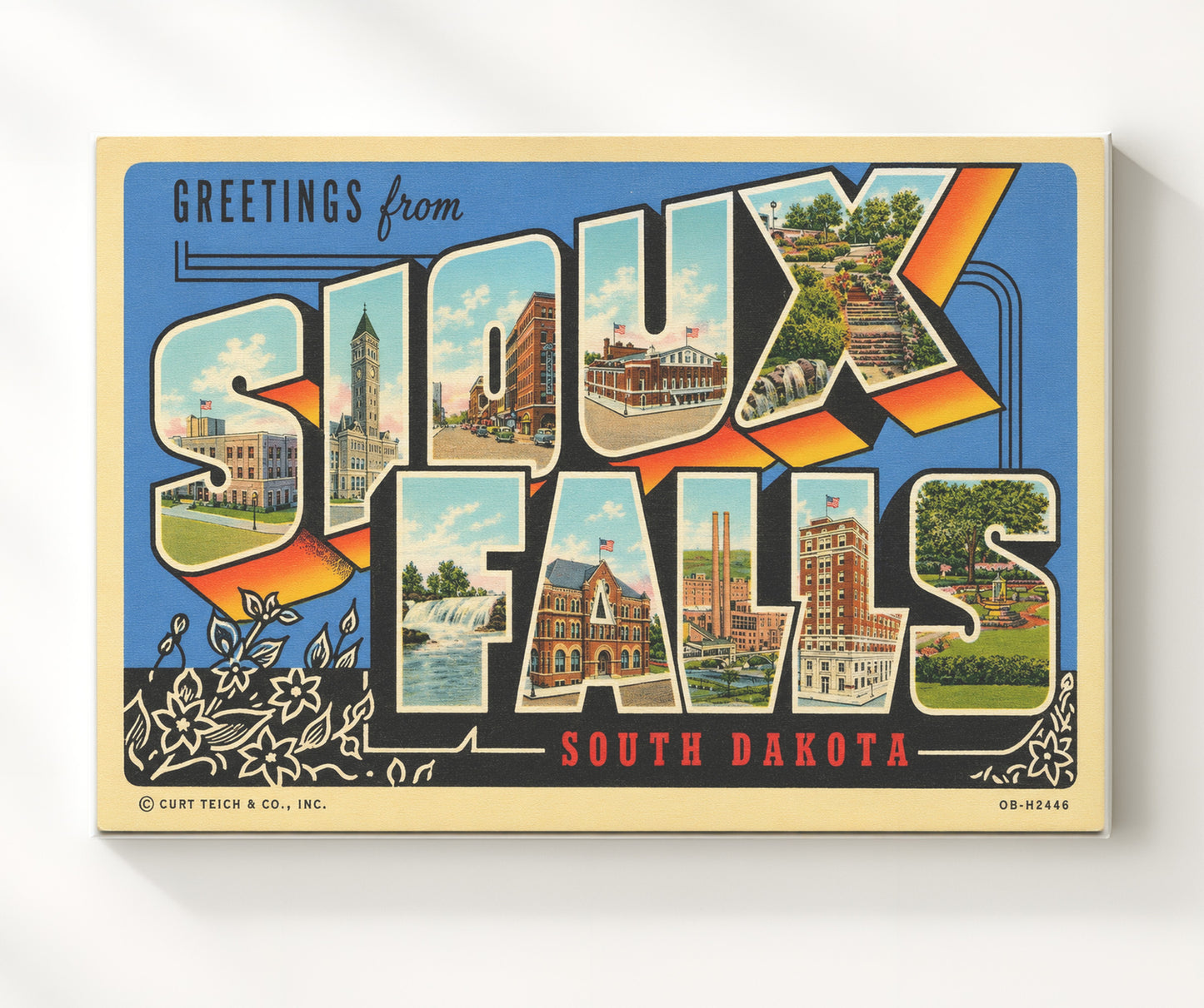 Greetings from Sioux Falls, South Dakota 8x10 Canvas vintage postcard wall art