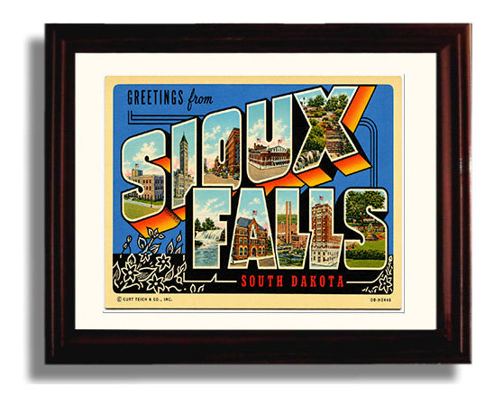 Sioux Falls, South Dakota Vintage Postcard - Vintage American Wall Art Framed 8x10 Matted Beveled Frame wall art print – framed decor