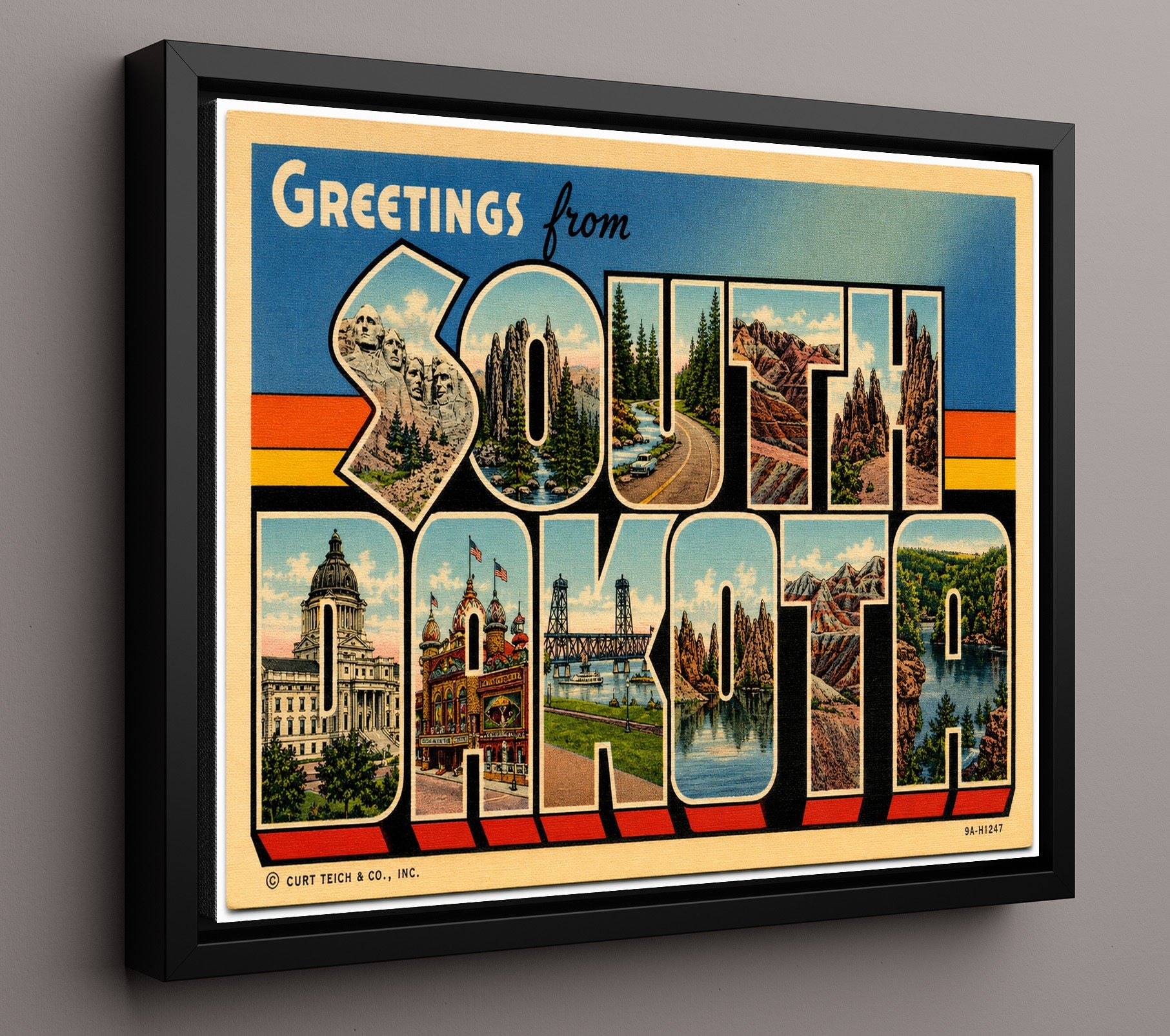 Greetings from South Dakota 8x10 Framed Canvas vintage postcard wall art