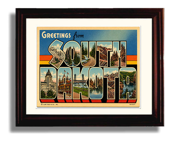 Greetings from South Dakota 8x10 Beveled Frame vintage postcard wall art