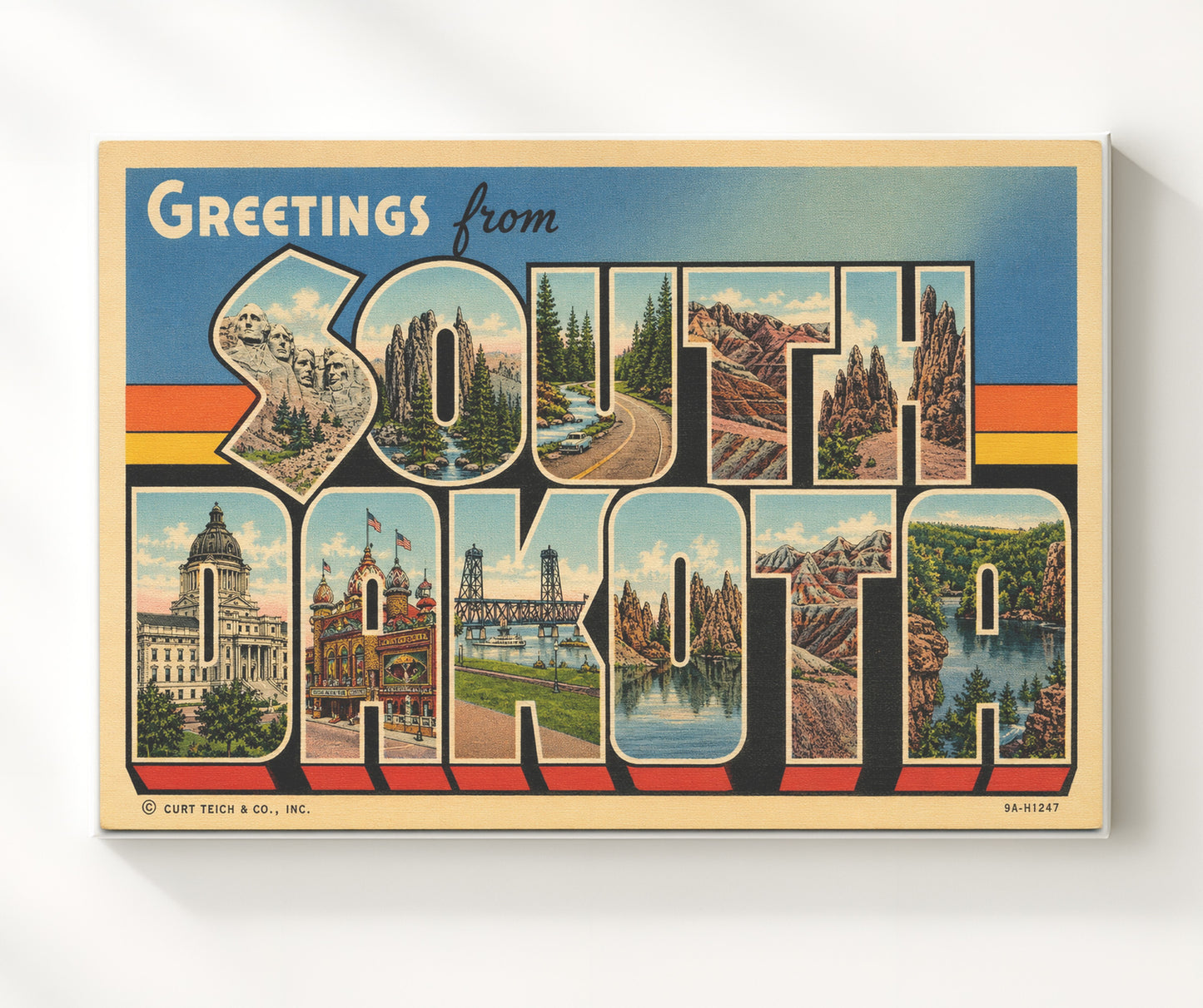 South Dakota Vintage Postcard - Vintage American Wall Art 16x20 Canvas Wall Art wall art print – canvas decor