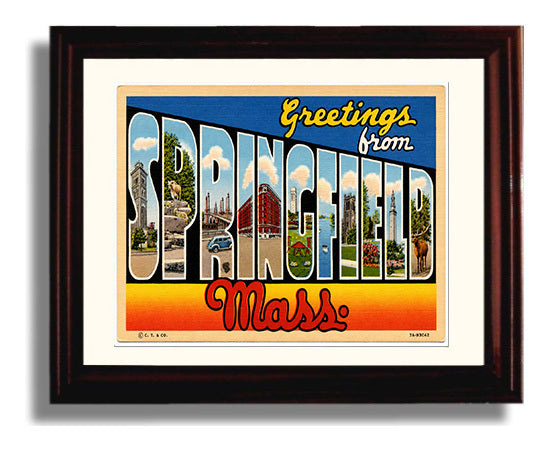 Springfield, Massachusetts Vintage Postcard - Vintage American Wall Art Framed 8x10 Matted Beveled Frame wall art print – framed decor