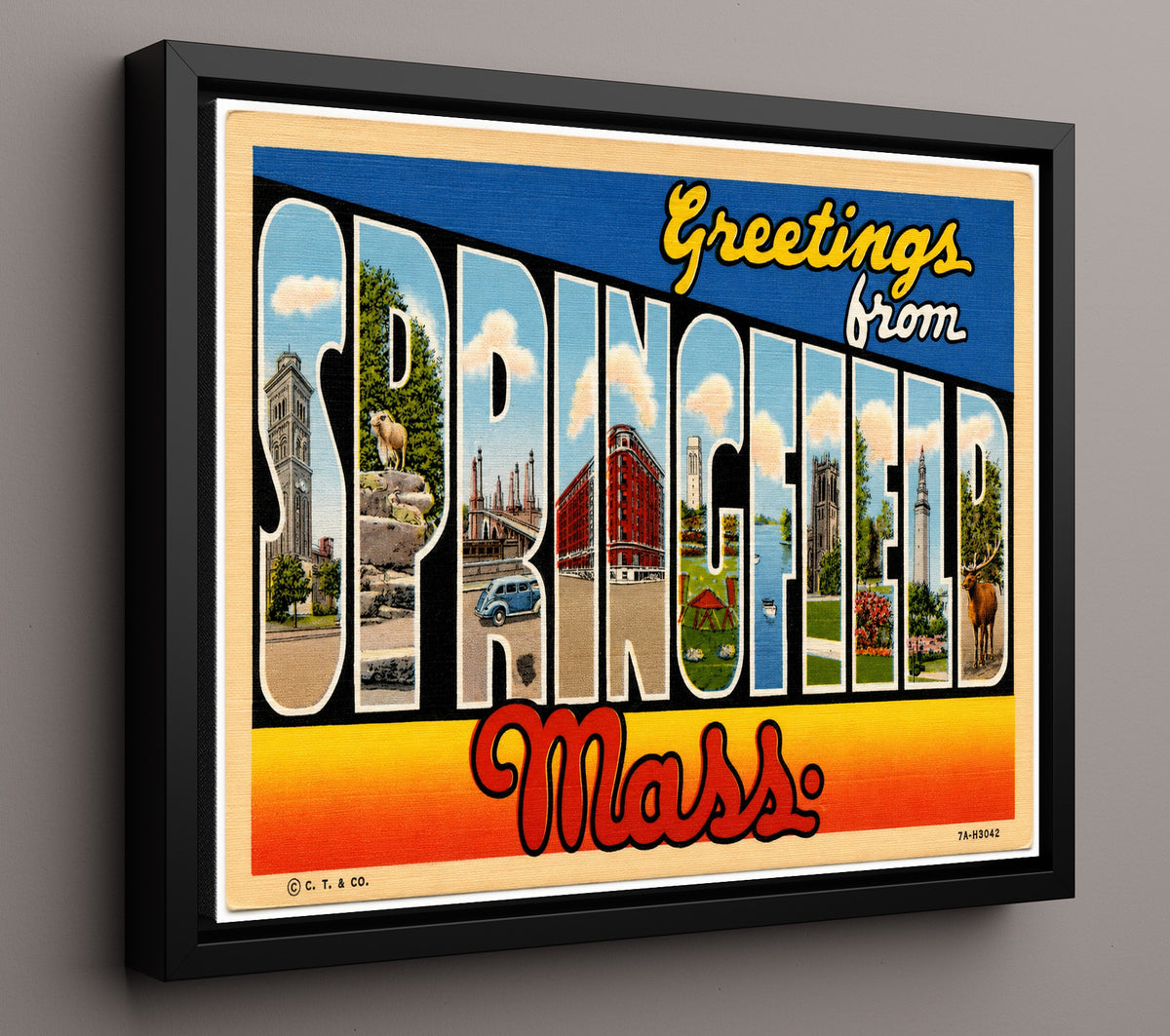 Greetings from Springfield, Massachusetts 8x10 Framed Canvas vintage postcard wall art