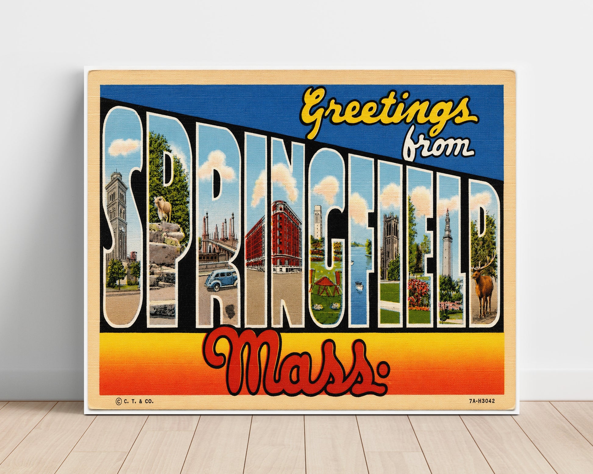 Greetings from Springfield, Massachusetts 8x10 Unframed Print vintage postcard wall art
