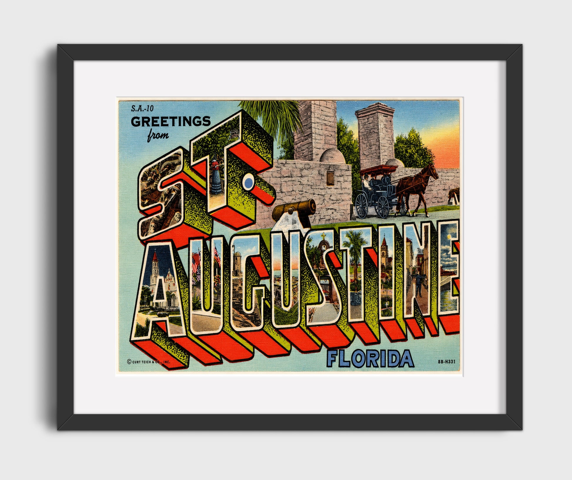 Greetings from St. Augustine, Florida 16x20 Gallery Frame vintage postcard wall art