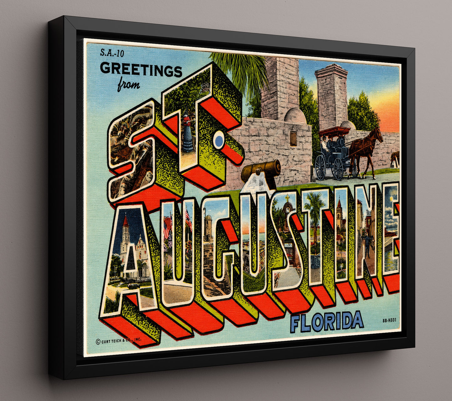 St Augustine, Florida Vintage Postcard - Vintage American Wall Art 16x20 Floating Canvas Display wall art print – framed decor
