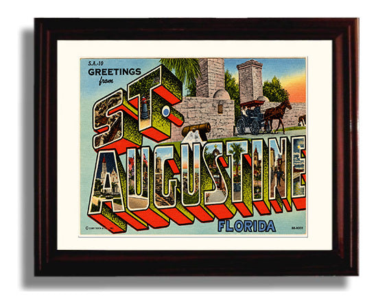 St Augustine, Florida Vintage Postcard - Vintage American Wall Art Framed 8x10 Matted Beveled Frame wall art print – framed decor