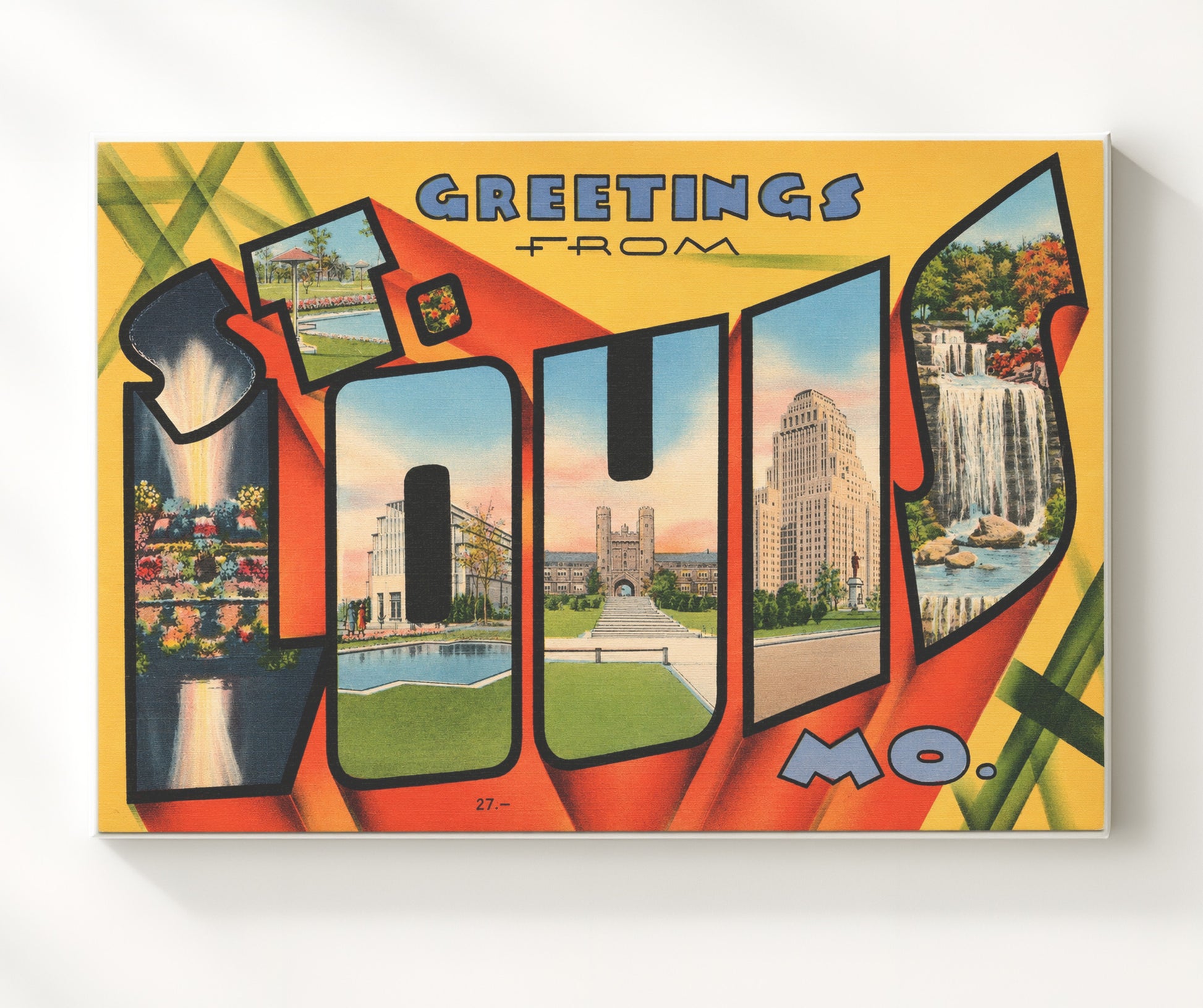Greetings from St. Louis, Missouri 8x10 Canvas vintage postcard wall art