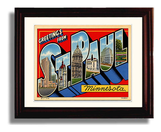 Greetings from St. Paul, Minnesota 8x10 Beveled Frame vintage postcard wall art