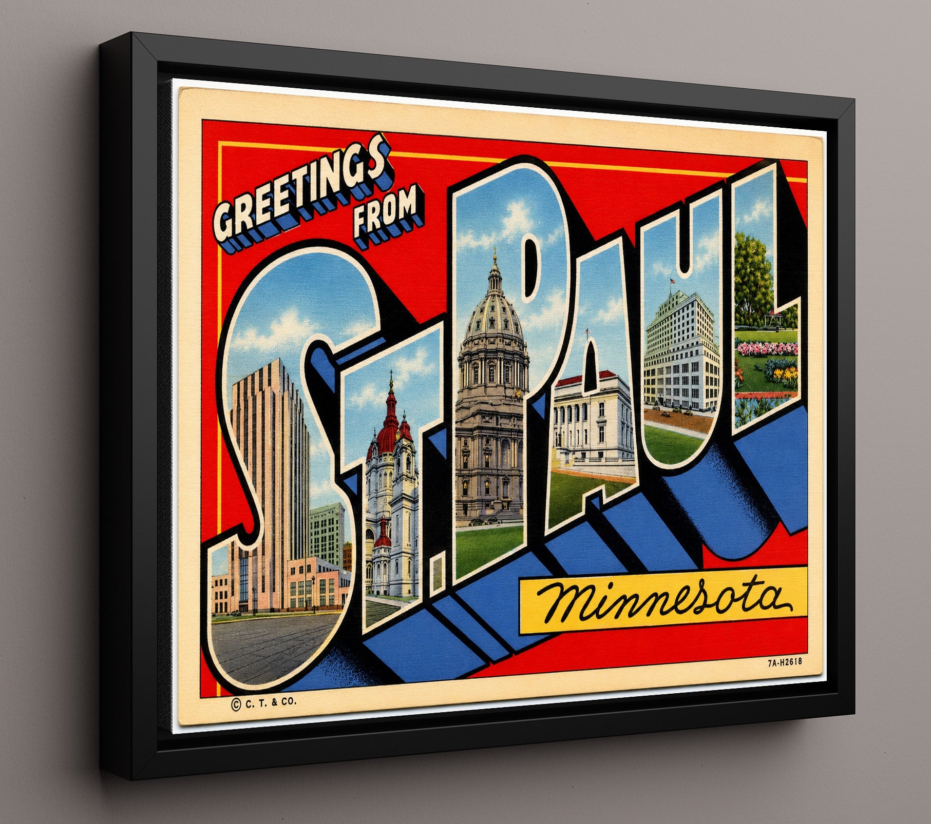 Greetings from St. Paul, Minnesota 8x10 Framed Canvas vintage postcard wall art