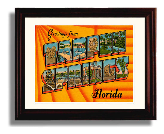 Tarpon Springs, Florida Vintage Postcard - Vintage American Wall Art Framed 8x10 Matted Beveled Frame wall art print – framed decor