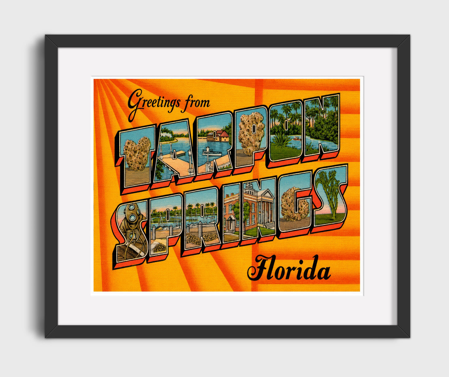 Tarpon Springs, Florida Vintage Postcard - Vintage American Wall Art 16x20 Gallery Framed Artwork wall art print – framed decor