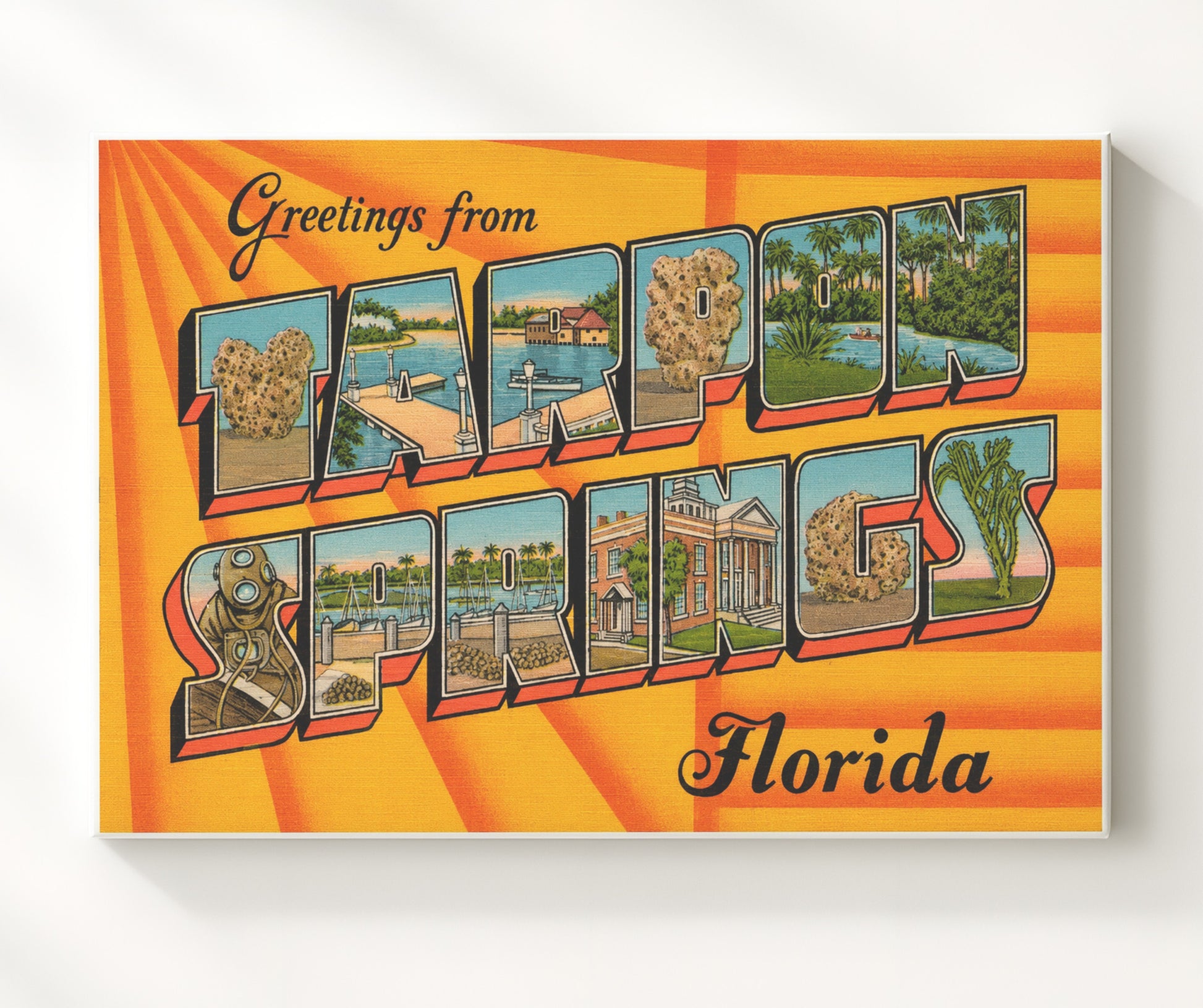 Greetings from Tarpon Springs, Florida 8x10 Canvas vintage postcard wall art