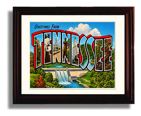 Greetings from Tennessee 8x10 Beveled Frame vintage postcard wall art