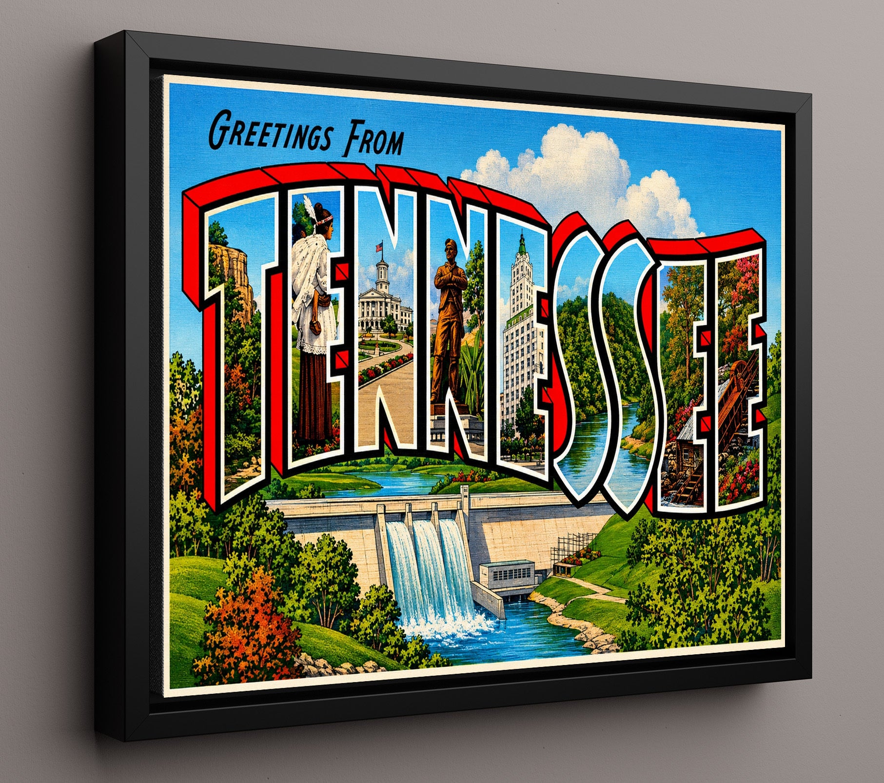 Greetings from Tennessee 8x10 Framed Canvas vintage postcard wall art