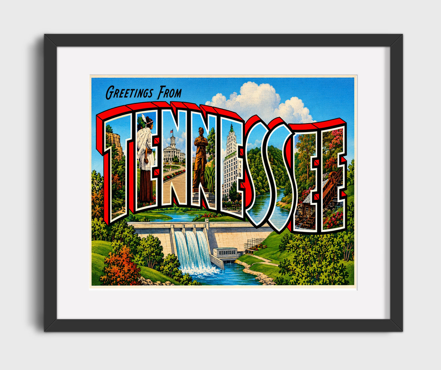 Greetings from Tennessee 16x20 Gallery Frame vintage postcard wall art