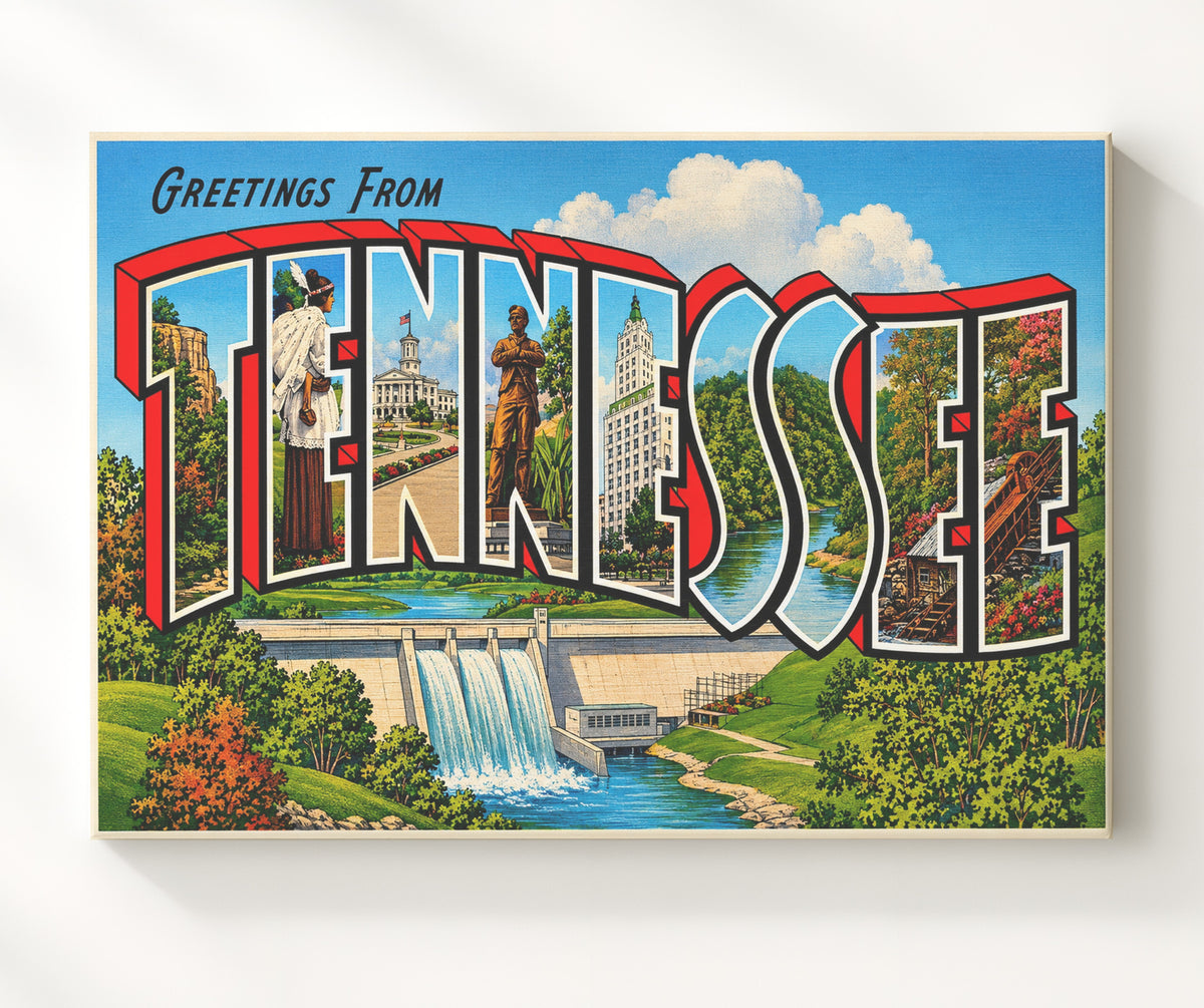 Greetings from Tennessee 8x10 Canvas vintage postcard wall art