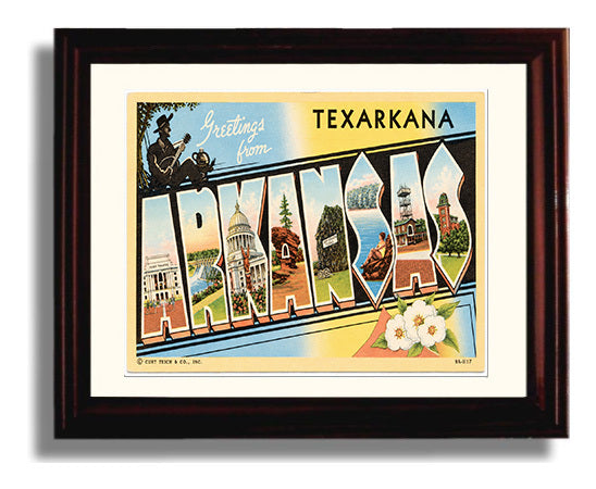 Greetings from Texarkana, Arkansas 8x10 Beveled Frame vintage postcard wall art