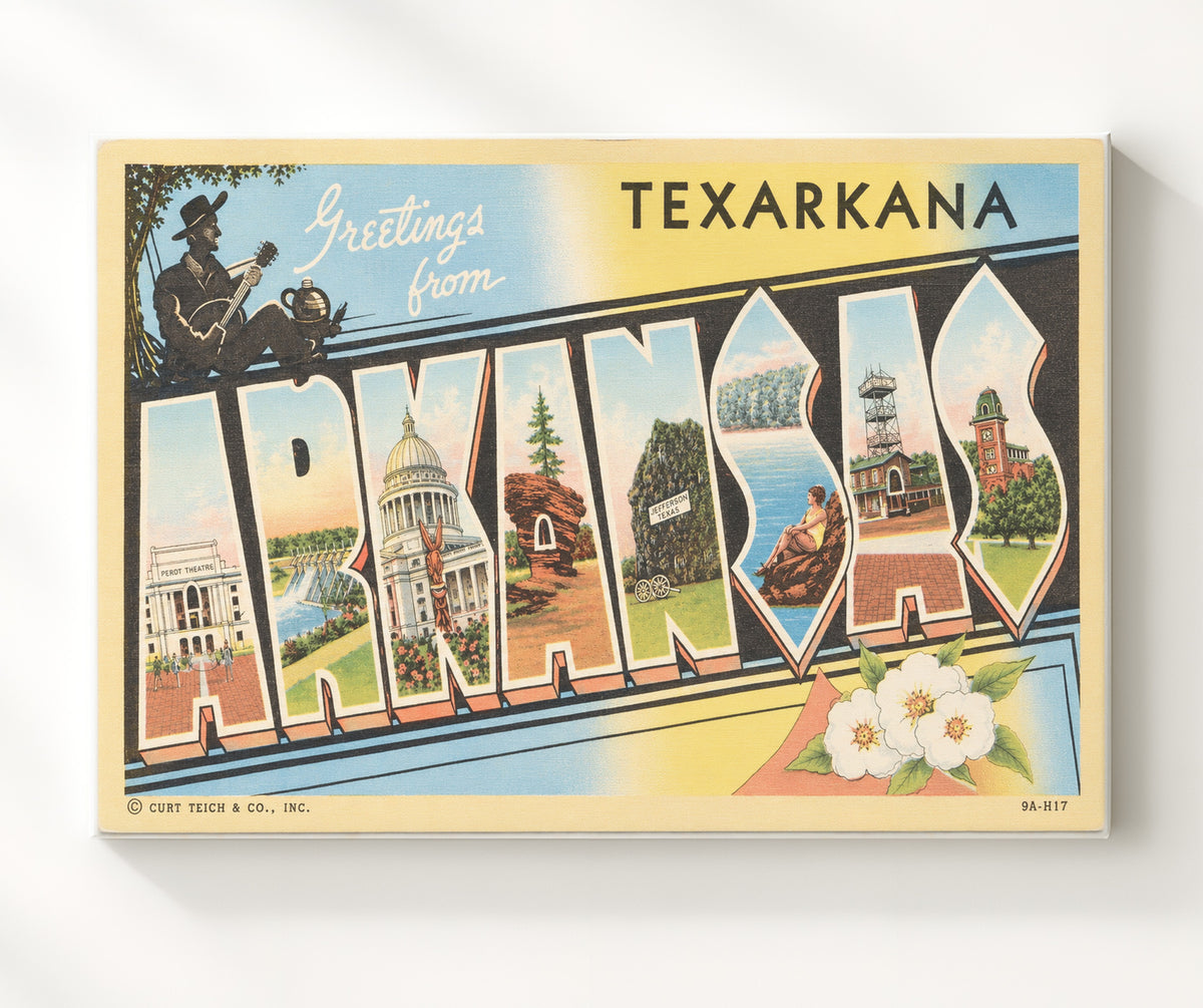 Greetings from Texarkana, Arkansas 8x10 Canvas vintage postcard wall art