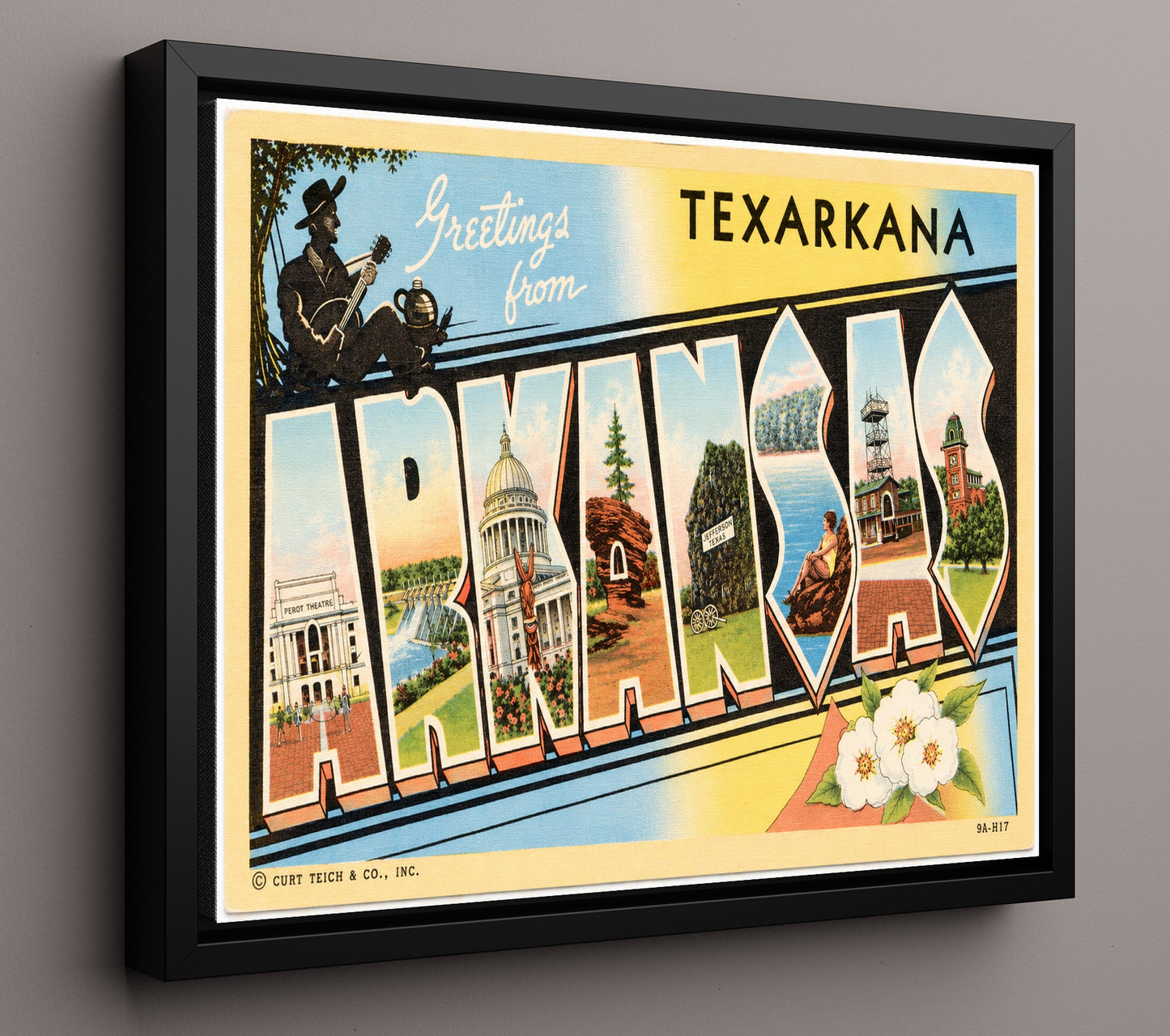 Greetings from Texarkana, Arkansas 8x10 Framed Canvas vintage postcard wall art